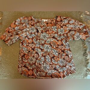 Chico's Vibrant Orange and Blue Paisley Top
